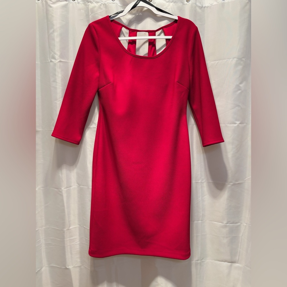 Bisou Bisou Red Sheath Dress with Cut Out 3/4 Sleeves